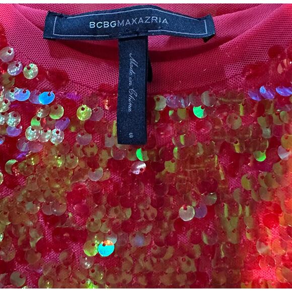 BCBGMaxAzria Women's S Red Ombré Sequin Mini Dress Short Sleeve Party Cocktail - Picture 2 of 5